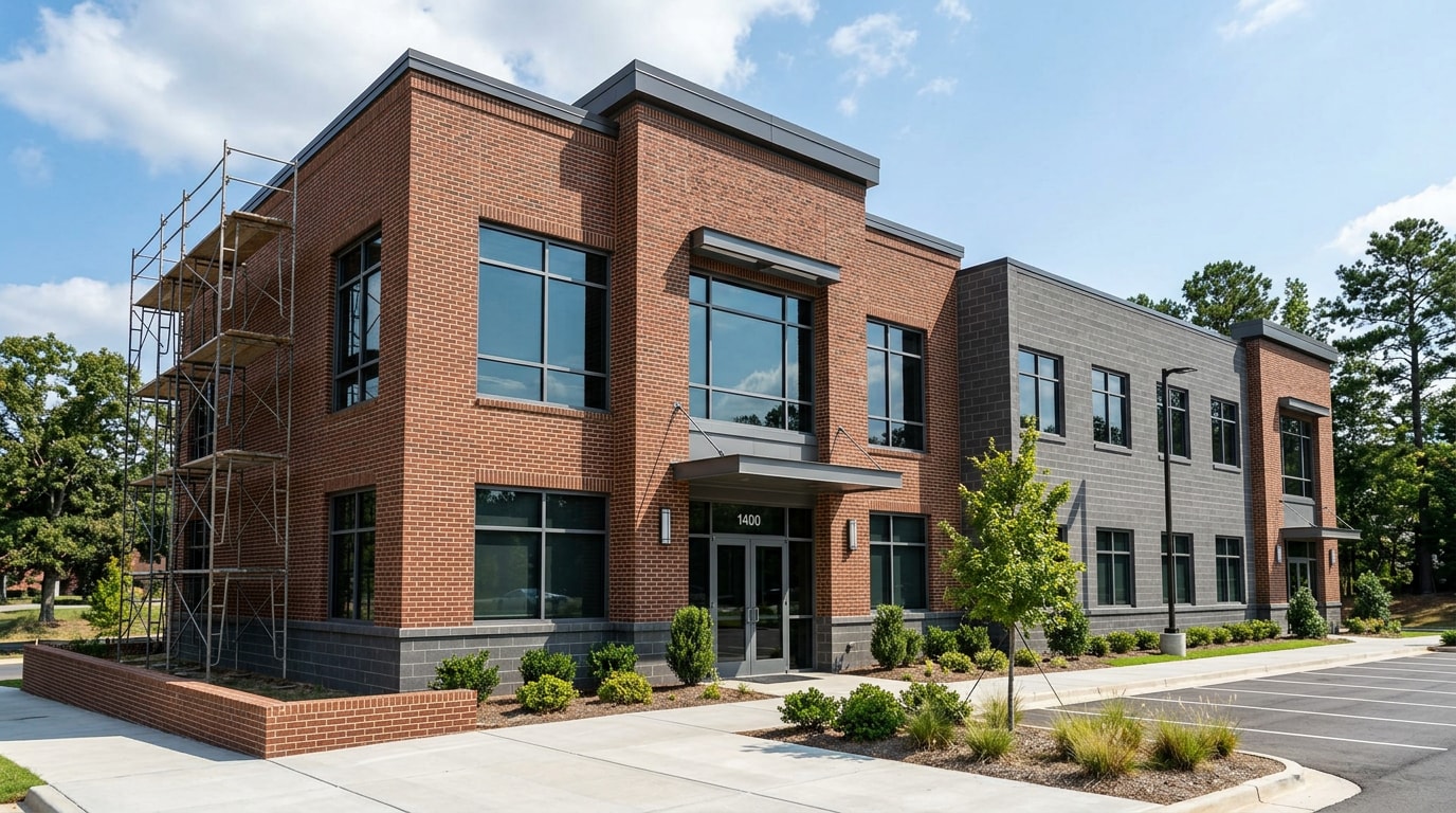 Commercial masonry brick and block building exterior in Mebane, NC Commercial masonry brick and block building exterior in Mebane, NC