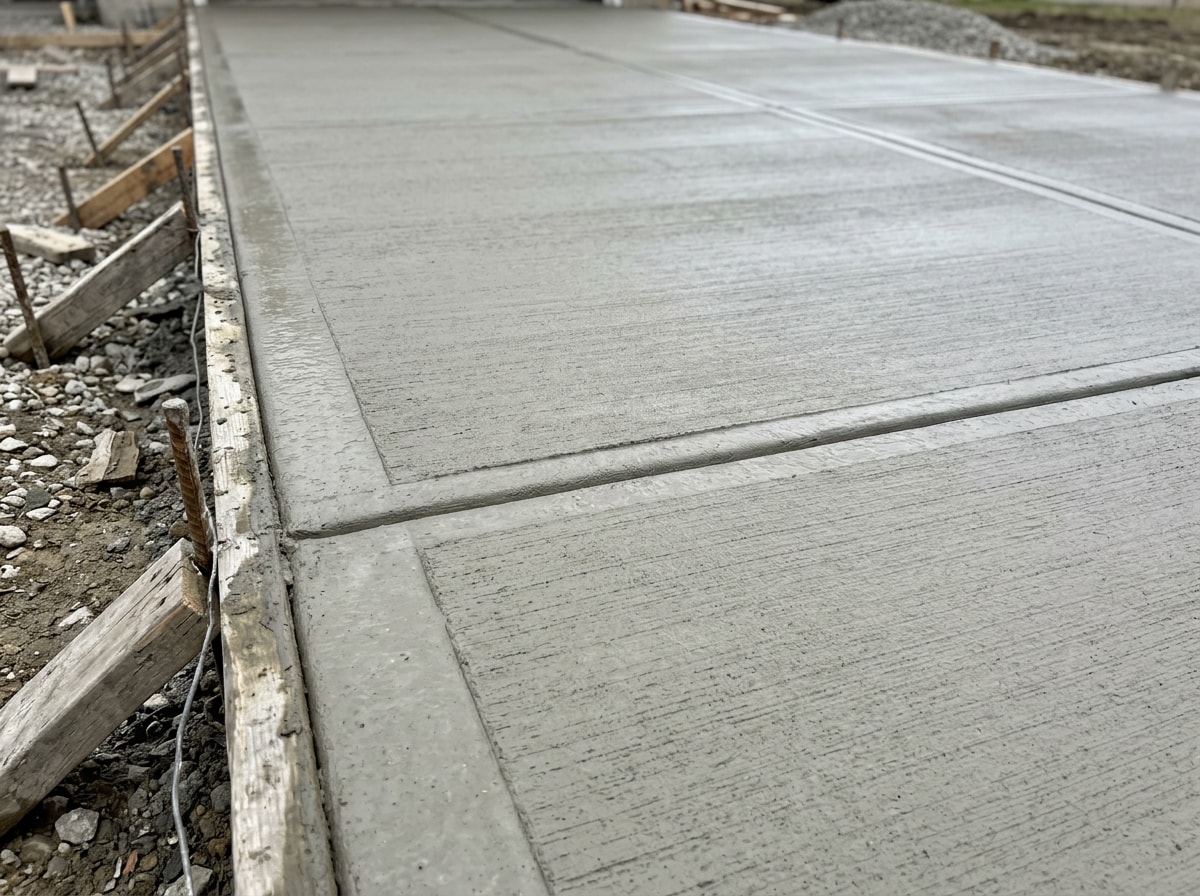 Freshly poured concrete driveway with smooth broom finish in Burlington, NC