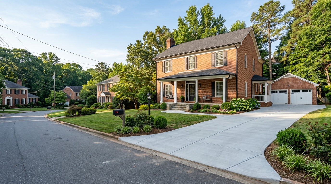 Newly poured concrete driveway at a residential home in Burlington, NC