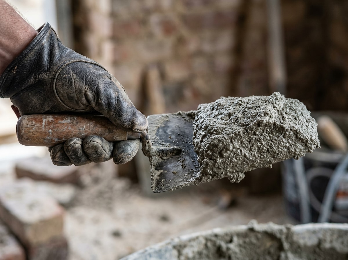 Close-up sequence of mortar mixed to proper trowel consistency
