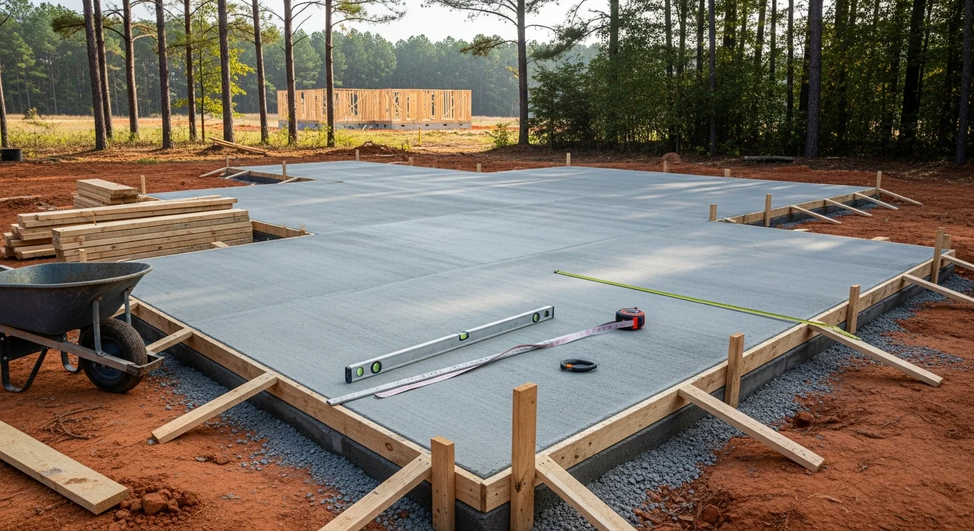 Concrete foundation footing installation for new construction